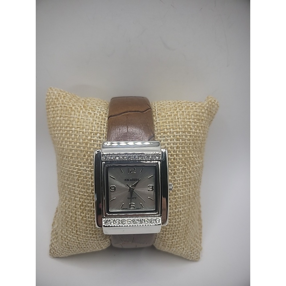Vintage Kim Rogers Wristwatch Watch Cuff Brown‎ Silver Tone Crystals Bracelet